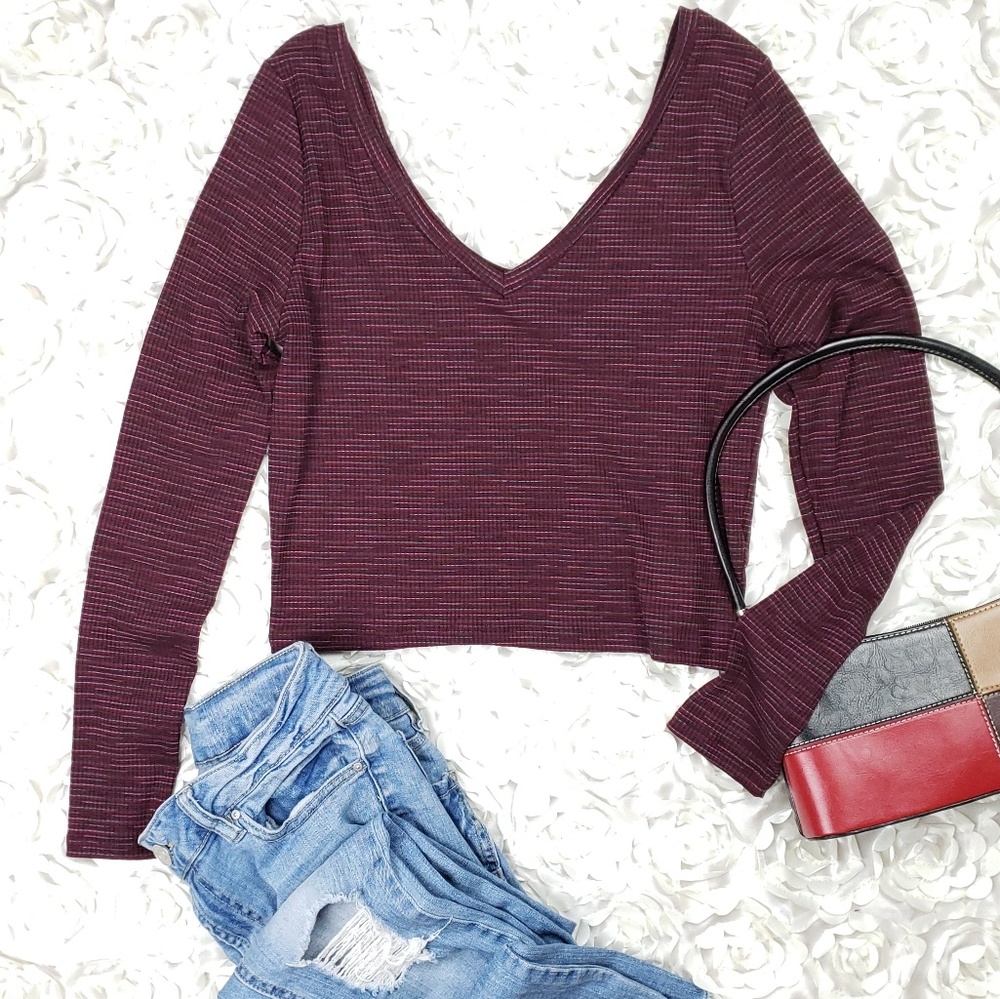 Topshop Long Sleeve V Neck Crop Top